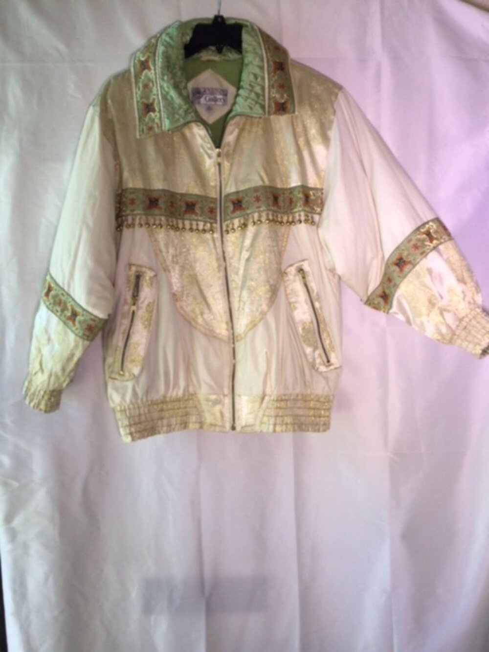Vintage White & Gold Embellished Windbreaker Jacket